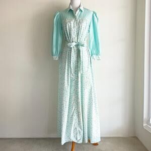 VTG David Brown California I Magnin XS Maxi Dress Long Sleeve Cotton USA Floral